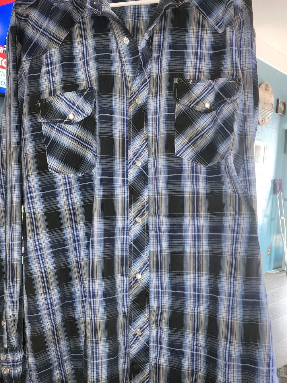 Roper Black and Blue Plaid Western Snap Shirt Sz XLT